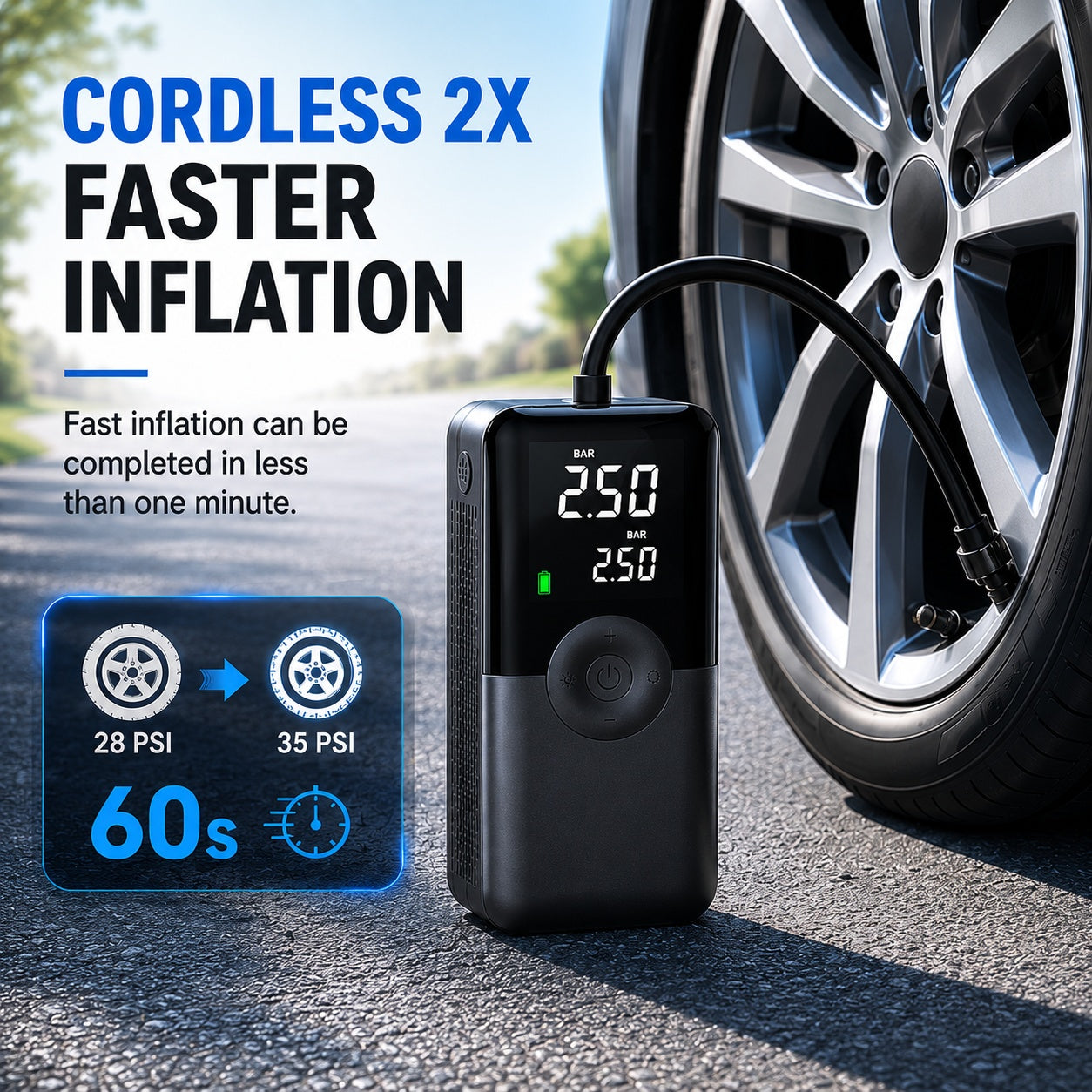 Carviteck™ AirGo X1 Cordless Tire Inflator